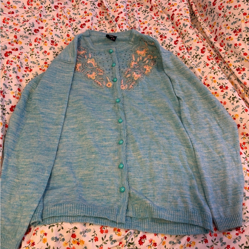 Chic Teal Women's Cardigan with Lace Accents